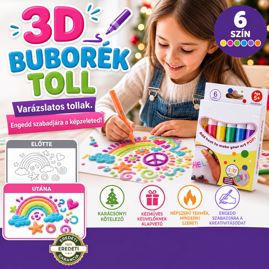 🔮Varázstoll – Rajzolj 3D-ben egyetlen vonással!🎄 Csináld magad: buborékos popcorn rajztollak