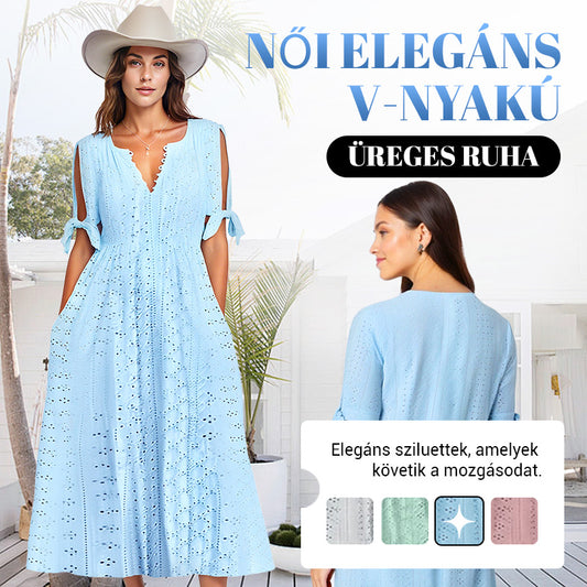 【✨Ingyenes nyaklánc 8900 Ft értékben】Női elegáns V-nyakú üreges egyszínű ruha