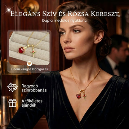 🌹 Vörös Szív rózsás kereszt medál【✨ Utánvétes fizetés, visszatérítés lehetséges】