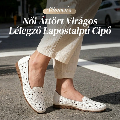Nyári Női Lapos Cipő – Virágmintás, Áttört Felsőrész, Lélegző és Hűsítő