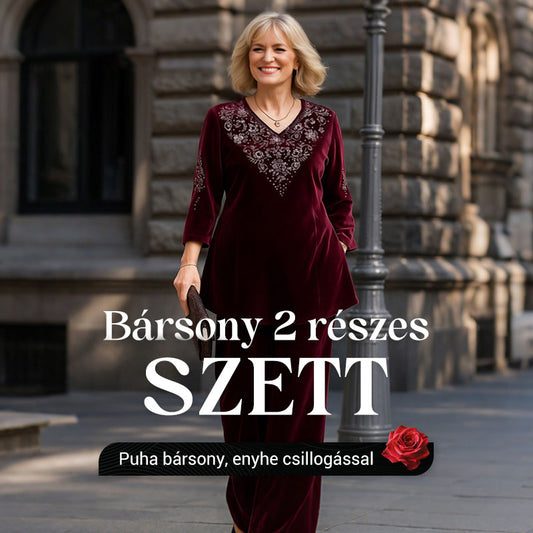 Női szett bársony blúz kristályokkal és nadrág