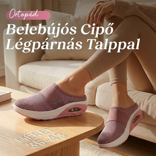 👡 Nagy méretű, lapos talpú, enyhén emelkedő sarokkal ellátott, áttört szövetből készült szabadidőpapucs