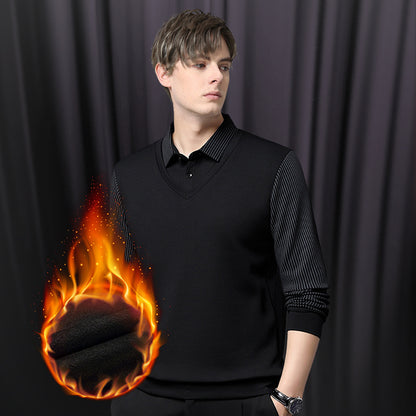 Férfi divat állógalléros kötött ing kétrészes stílusú kialakítással