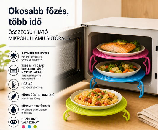 ♨️ Helytakarékos mikrohullámú sütő tálca | Kétszer gyorsabb melegítés