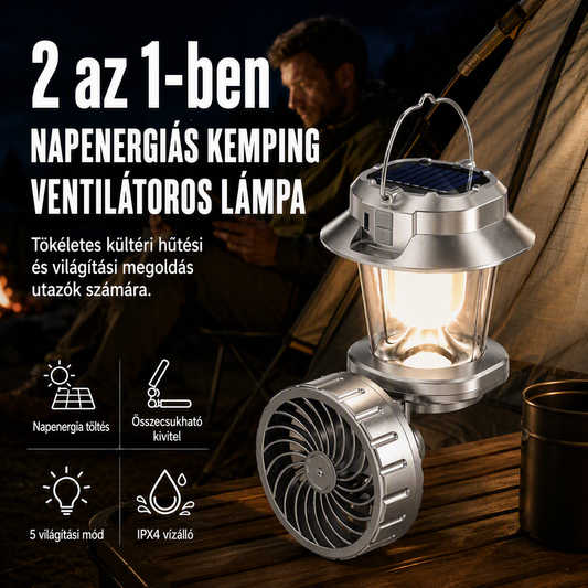 ⚡ Többfunkciós, napenergiával működő összecsukható legyező