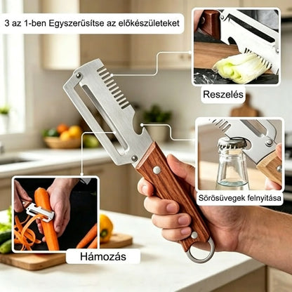 🔪 Gyümölcsös standra való hámozó + bornyitó 2 az 1-ben