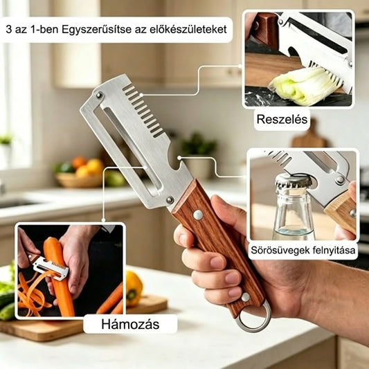 🔪 3 az 1-ben gyümölcs- és zöldséghámozó: hámozás + reszelés + palacknyitó