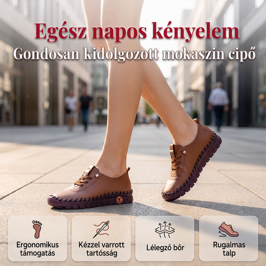 😍👵 Női valódi bőrből készült szabadidőcipők, kézzel varrott loaferok