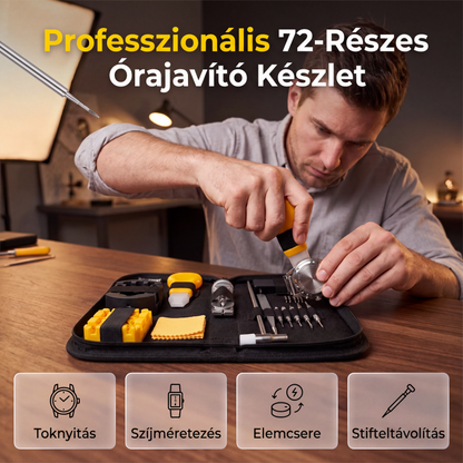 ⌚ Antisztatikus fogantyú és 0,8 mm-es mikrocsúcs – precízen kezeli a kényes óraszerkezeteket – PRO 72 darabos órajavító készlet – Utánvéttel! 🔧
