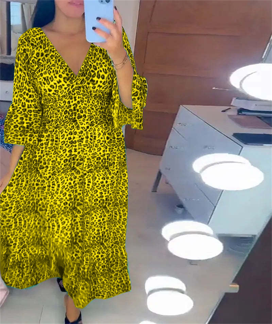Női pamut wrap ruha leopárd mintával