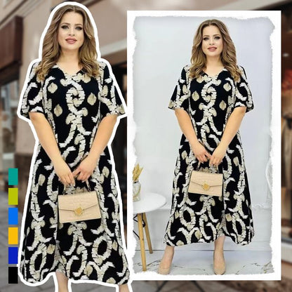 Női elegáns V-nyakú rövid ujjú ruha