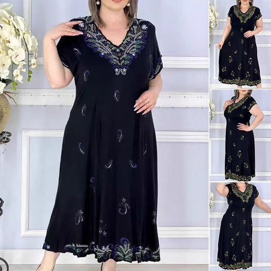 Női elegáns, laza, nyomtatott, V-nyakú ruhák