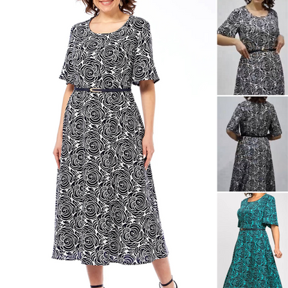 Elegáns nyomtatott maxi ruha övvel