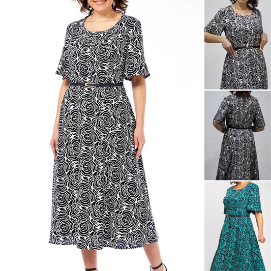 Elegáns nyomtatott maxi ruha övvel