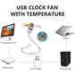 USB ventilátor LED óra fény