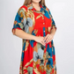 【2XL-4XL】🌺Női laza hajtókás nyomtatott gomb-down hosszú ruha