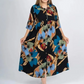 【2XL-4XL】🌺Női laza hajtókás nyomtatott gomb-down hosszú ruha