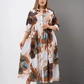 【2XL-4XL】🌺Női laza hajtókás nyomtatott gomb-down hosszú ruha