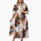 【2XL-4XL】🌺Női laza hajtókás nyomtatott gomb-down hosszú ruha