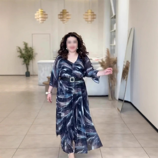 Női elegáns nyomtatott V-nyakú ruhák