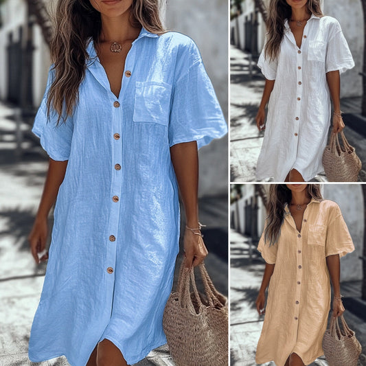 【S-4XL】👗Alkalmi lenvászon pamut ing ruha