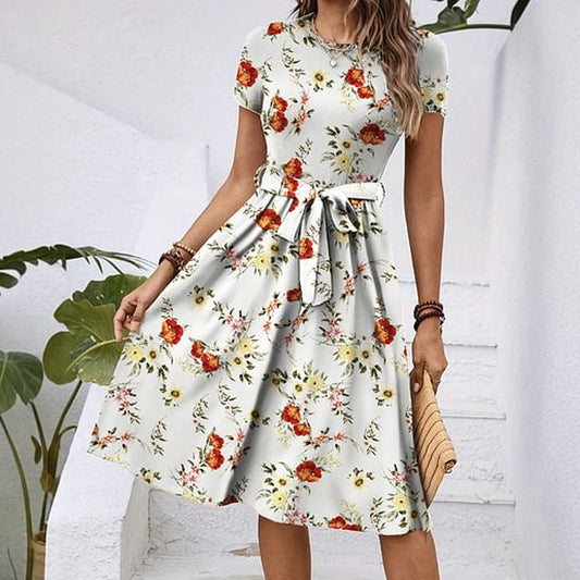 【S-2XL】💐Rövid ujjú tunika virágos ruha