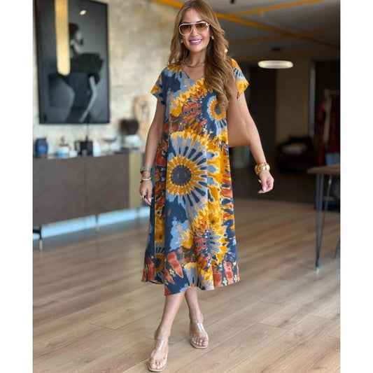 👗 Női alkalmi V-nyakú nyomtatott ruha