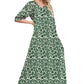 Elegant Retro Green Floral Pattern V-Neck Midi Sleeve Dress