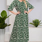 Elegant Retro Green Floral Pattern V-Neck Midi Sleeve Dress