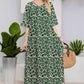 Elegant Retro Green Floral Pattern V-Neck Midi Sleeve Dress