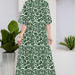 Elegant Retro Green Floral Pattern V-Neck Midi Sleeve Dress
