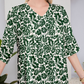 Elegant Retro Green Floral Pattern V-Neck Midi Sleeve Dress