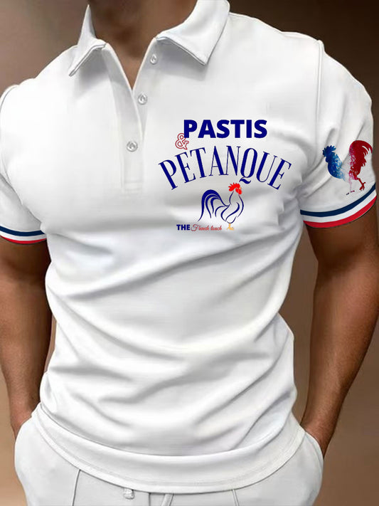 Férfi francia vintage nyomtatás rövid ujjú póló