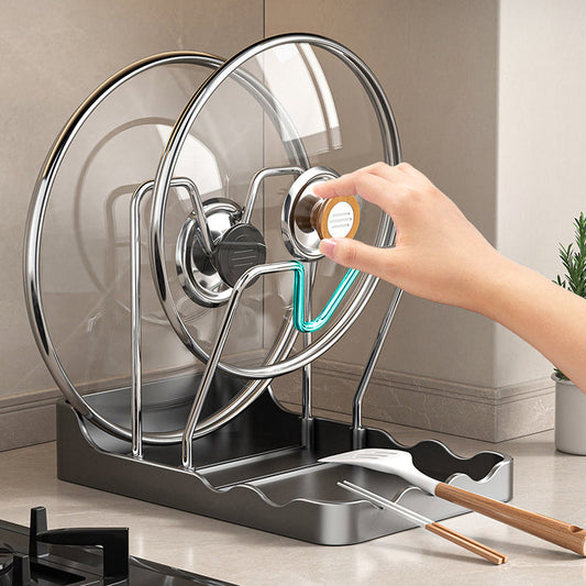 Többfunkciós edényfedél és vágódeszka tartó