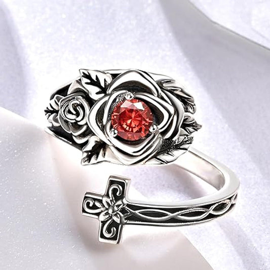 Állítható 925-ös sterling ezüst rózsakereszt gyűrű