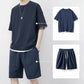 🌬️ Férfi pulóver és rövidnadrág szett, waffle-mintás kötéssel