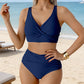 👙 Damski komplet bikini z marszczonymi elementami i wysokim stanem – model wyszczuplający brzuch, top z wycięciami, rozmiary S–2XL – płatność przy odbiorze ✨