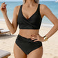 👙 Damski komplet bikini z marszczonymi elementami i wysokim stanem – model wyszczuplający brzuch, top z wycięciami, rozmiary S–2XL – płatność przy odbiorze ✨
