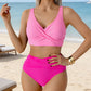 👙 Damski komplet bikini z marszczonymi elementami i wysokim stanem – model wyszczuplający brzuch, top z wycięciami, rozmiary S–2XL – płatność przy odbiorze ✨