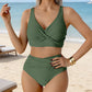 👙 Damski komplet bikini z marszczonymi elementami i wysokim stanem – model wyszczuplający brzuch, top z wycięciami, rozmiary S–2XL – płatność przy odbiorze ✨