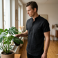 👕 2026 Férfi nyári Henley-ing, rövid ujjú, alkalmi pamut-len póló
