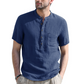 👕 2026 Férfi nyári Henley-ing, rövid ujjú, alkalmi pamut-len póló