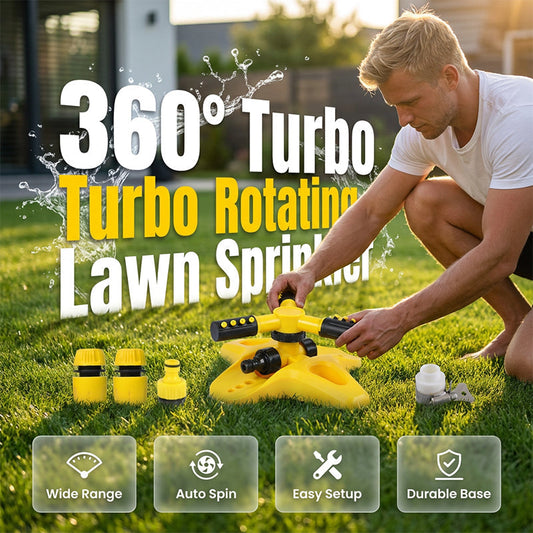 🌿360°‑os automatikus forgó öntözőszóró – turbó forgó, 10m hatótáv, univerzális csatlakozás, állítható fúvókák