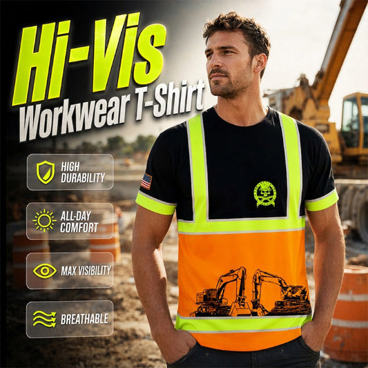 👷 Jól látható figyelemfelkeltő munkapoló – Fluoreszkens + fenyvisszaverő | XS–6XL | 🎁 Ingyenes sapka