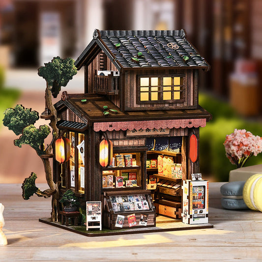 🏡 DIY-bolti könyvtámasz-makett | Fa miniatűr jelenet, kézzel összeállítható játék