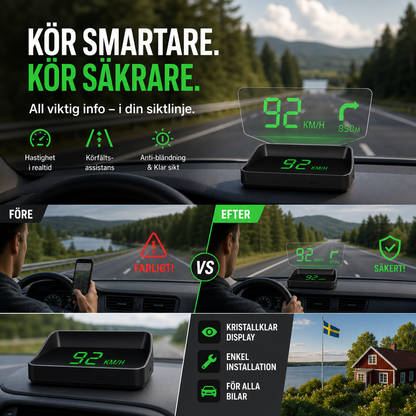Head Up Display (HUD) GPS-szel  – pontos sebesség km/h-ban – digitális sebességmérő, iránytű és sebességtúllépés-riasztó – plug & play minden járműhöz 📊✨