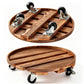 Wooden Plant Stand with Wheels Round Mobile Flower Pot Caddy