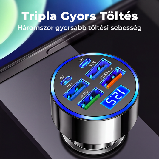 🔌 6 az 1-ben autós gyorstöltő feszültségkijelzővel