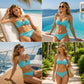 🌊 Női, magas derekú, redős bikini szett, bandeau fürdőruha