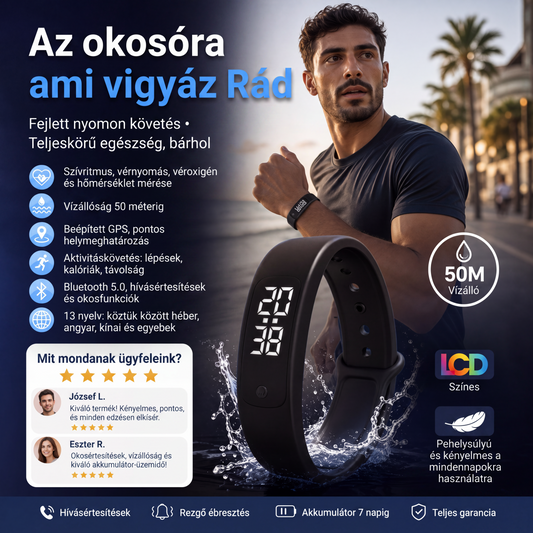 ⌚ SmartSense aktivitásmérő karkötő – méri a testhőmérsékletet. 50 méterig vízálló – tökéletes edzésekhez és a mindennapi élethez! 💪🔥